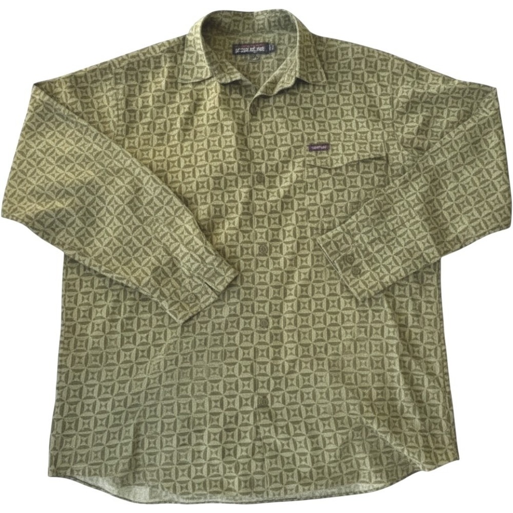 VTG Y2K Willie Esco Geometric Tile Print Green Button Down Shirt XL Streetwear
